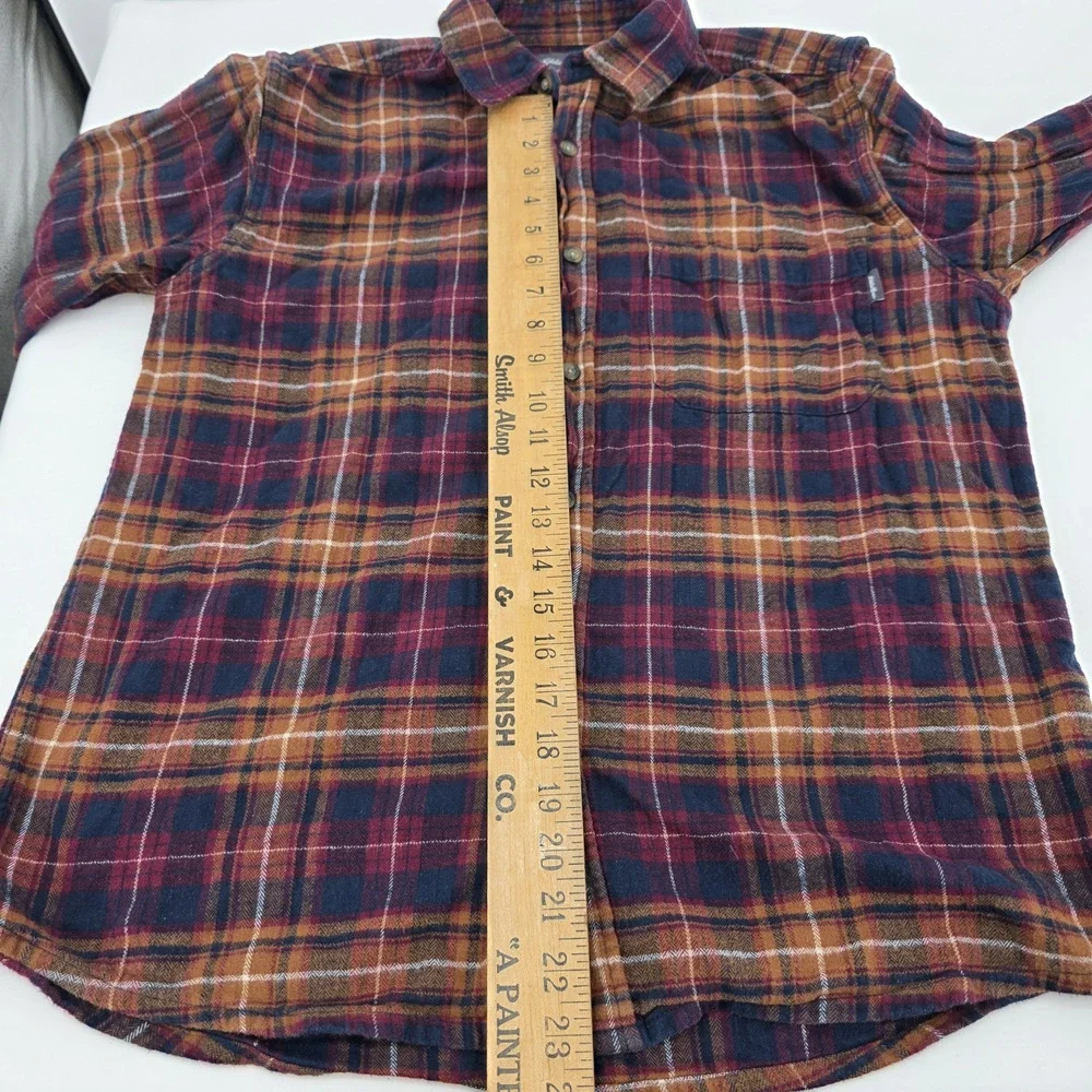 Eddie Bauer Shirt Men's Medium Long Sleeve Button Up Blue Orange Plaid Flannel